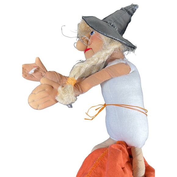 Vintage Nylon Hose Art Witch with Broomstick Halloween - Picture 12 of 12